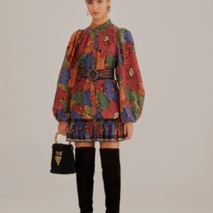 Black Stitched Flowers Long Sleeve Mini Dress